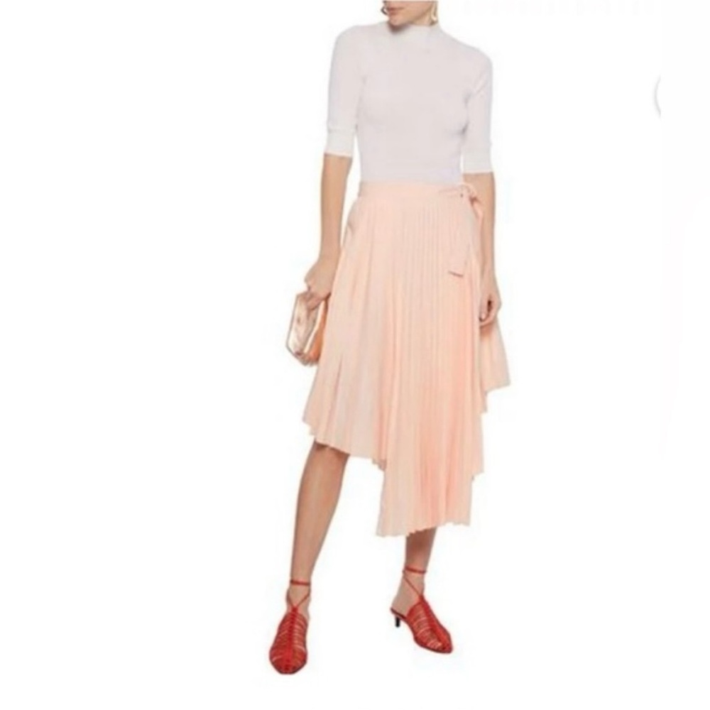 Maje Jaxy Pleated Asymmetric Midi Skirt in pale Peach Size XS